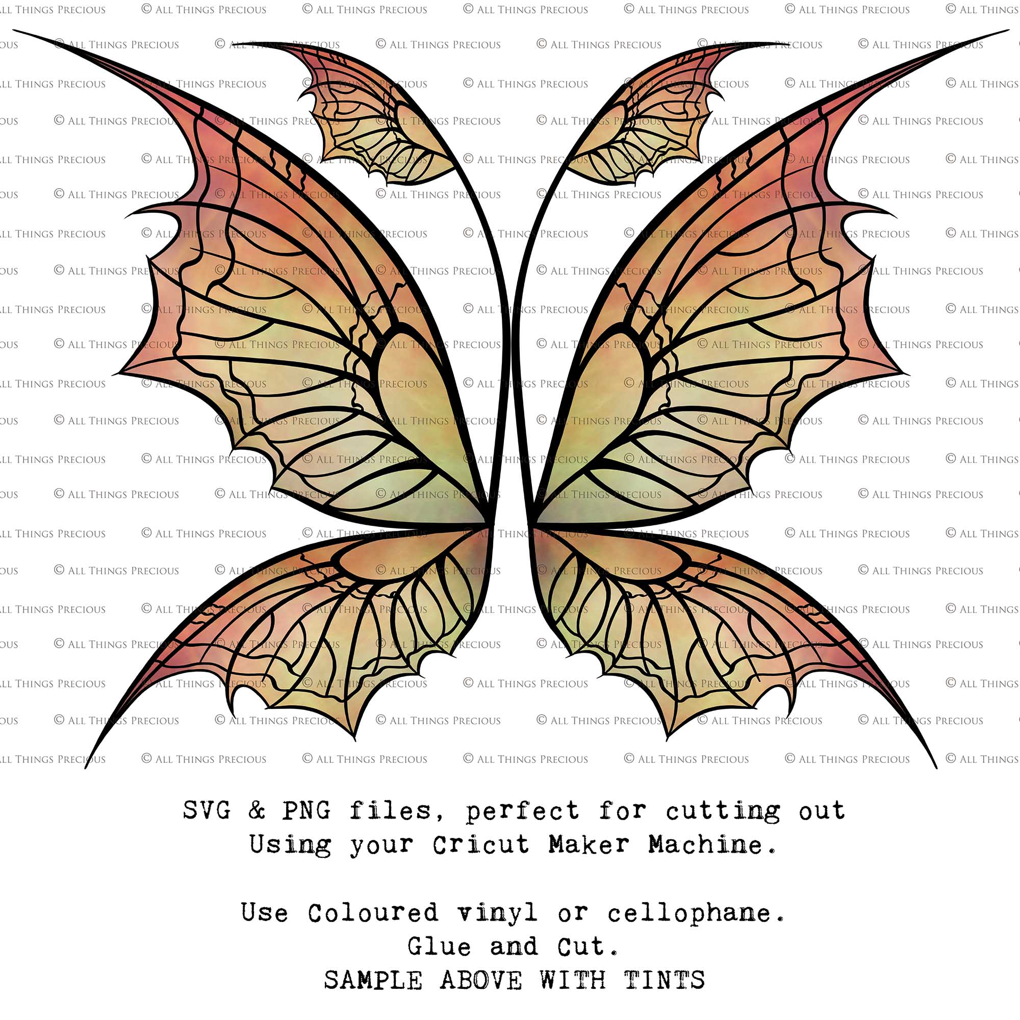 SVG & PNG Fairy Wing files for Cricut or Silhouette Cameo Cutting Machine. To create wearable fairy wings, in adult or children sizes.  Use this clipart design for Halloween Costumes, Fantasy or Cosplay or photography. These are Individual Wing Pieces, for you to cut and assemble. This is a digital product.